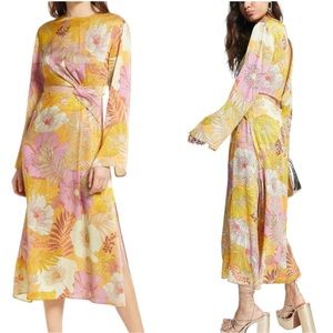NWT Topshop ASOS Orange Pink Tropical Floral Cutout Midriff Midi Maxi Dress - 6